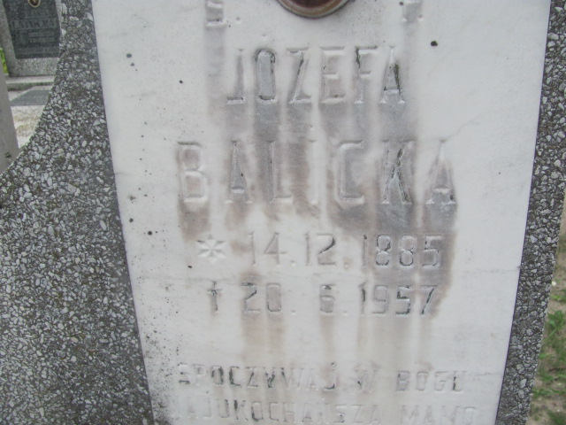 Józefa Balicka 1885 Oława - Grobonet - Wyszukiwarka osób pochowanych